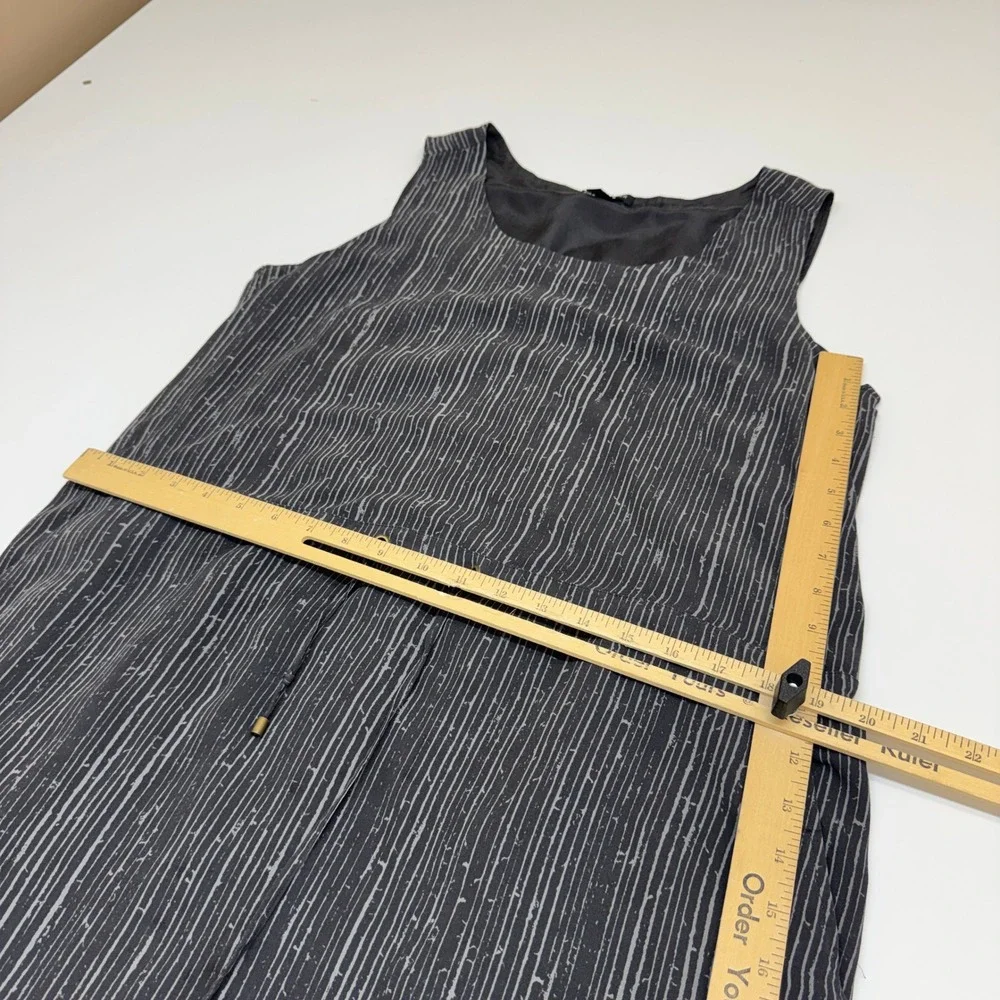 Eileen Fisher Dress Womens Medium Gray Minimalist Lagenlook Silk Striped Midi